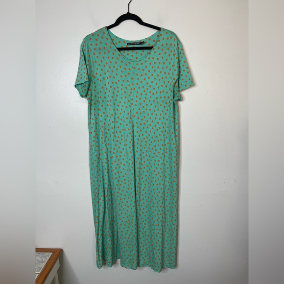 Gudrun Sjoden Polka Dot Soft Lyocell Maxi Dress Green Orange Lagenlook Sz L - Picture 2 of 10